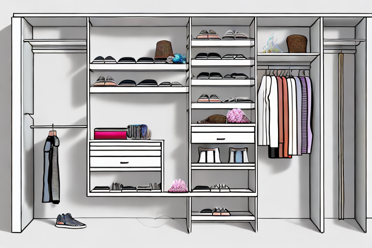 An open custom closet showcasing a variety of unique and creative design elements such as hidden compartments
