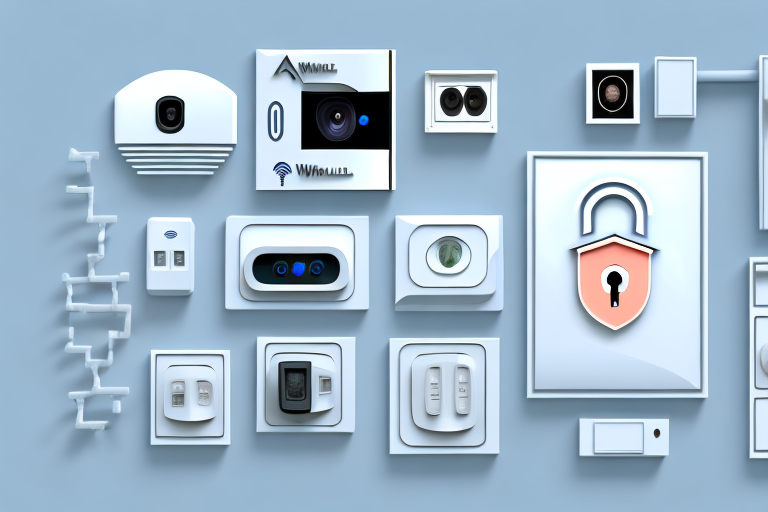 A modern home equipped with various security features like surveillance cameras