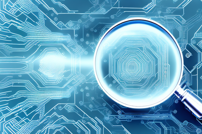 A magnifying glass hovering over a digital landscape