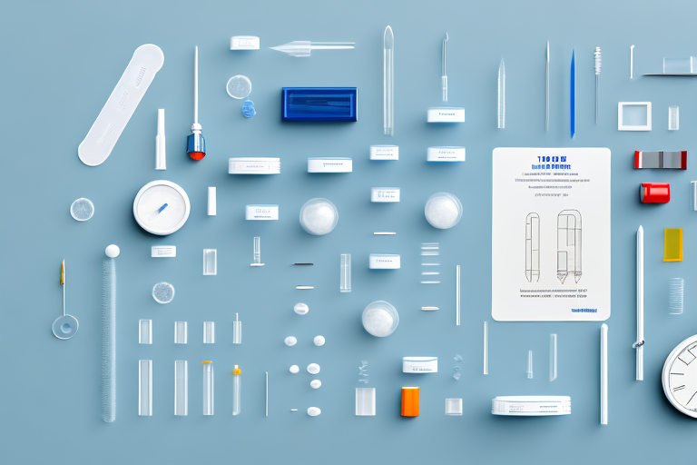 Several different types of at-home lab testing kits neatly arranged on a modern