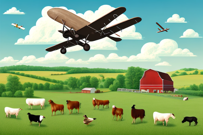 A picturesque rural landscape featuring a variety of farm animals