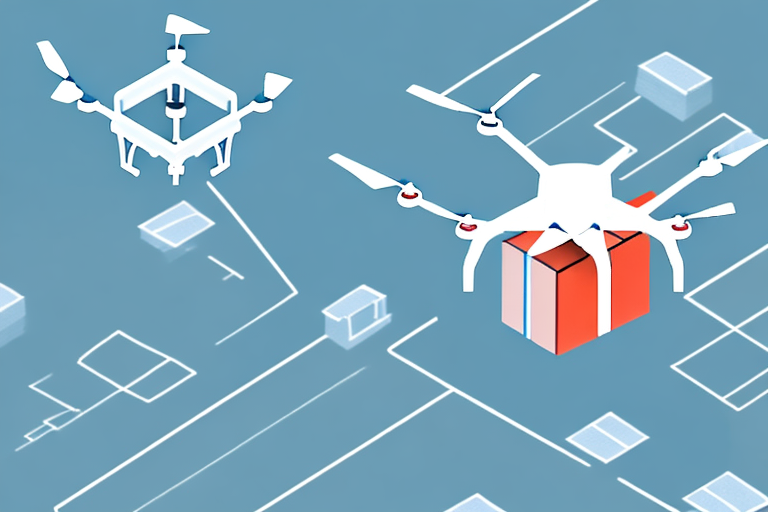 A drone carrying a package of medication over a cityscape