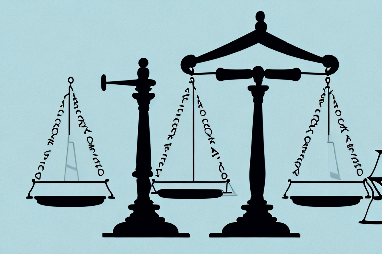 A balance scale with a gavel on one side and a marriage ring on the other
