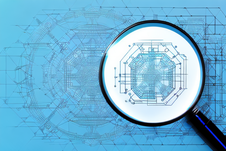 A magnifying glass highlighting a website structure or blueprint