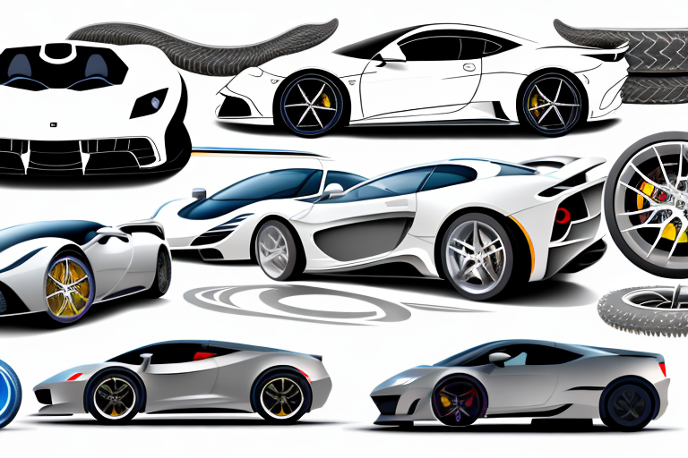 Several different exotic cars on a test drive track