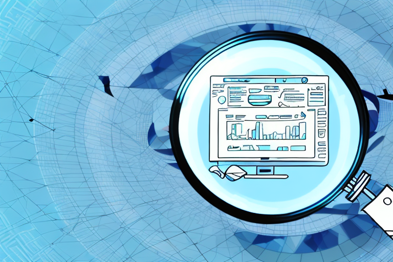 A magnifying glass hovering over a computer screen displaying video thumbnails