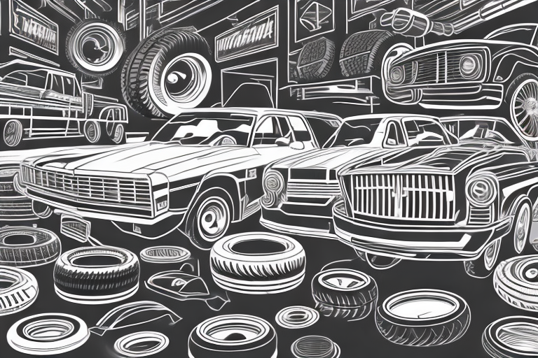 A variety of auto parts like tires