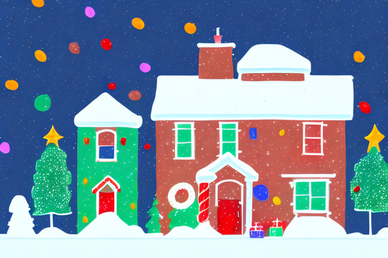 A festive house adorned with colorful holiday lights