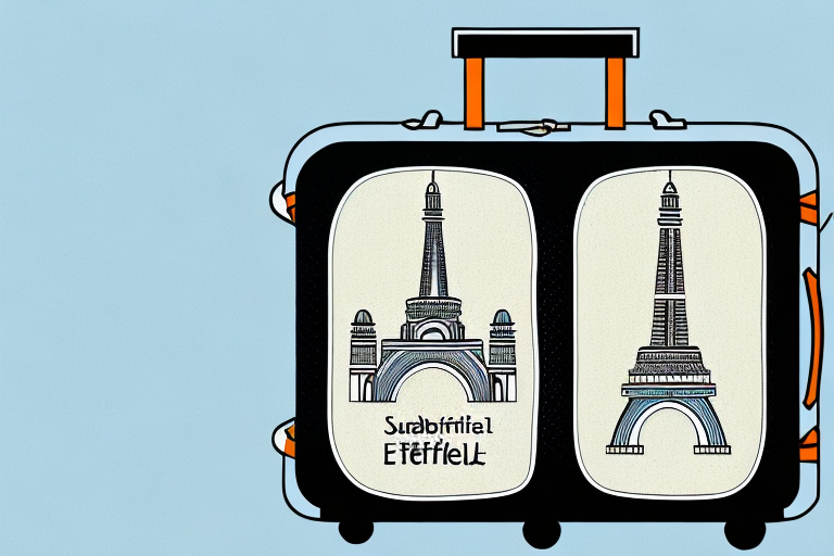 A suitcase adorned with various international landmarks like the eiffel tower
