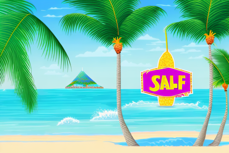 A tropical beach resort with vibrant colors