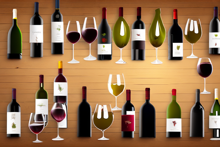 An array of wine bottles with varying colors and shapes