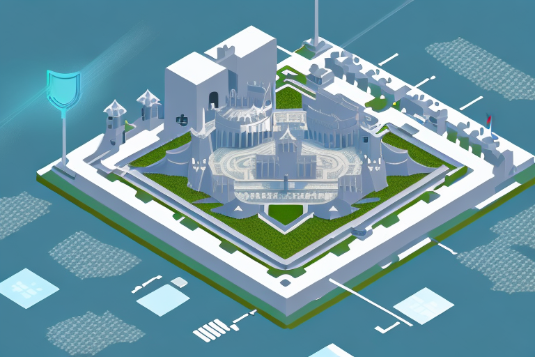 A fortress with advanced security features like surveillance cameras