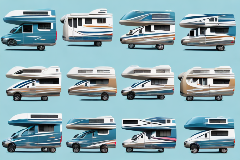 A variety of recreational vehicles parked in a scenic outdoor location