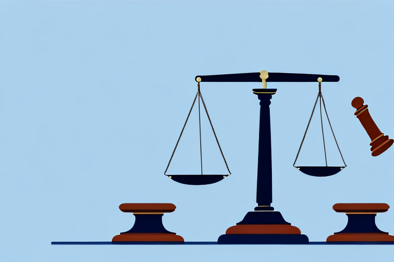 A scale balancing a gavel and a laptop