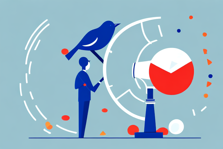 A bird (symbolizing twitter) perched on a megaphone