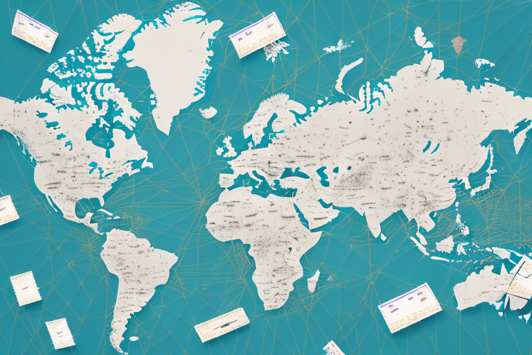 Five different airplane tickets scattered on a world map